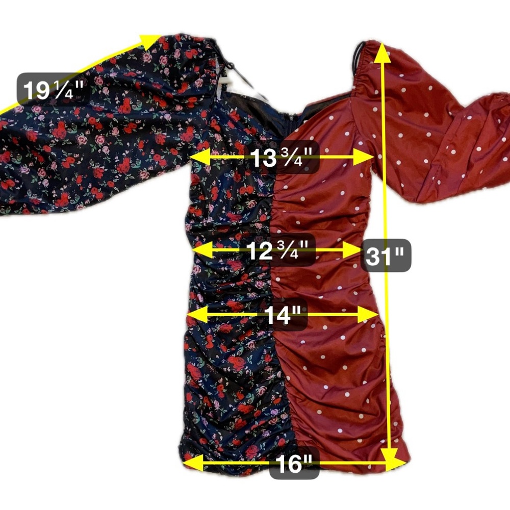 L’atiste by Amy Ruched Mini Dress Mixed Print Floral Bodycon Party Medium NWT - Picture 7 of 11
